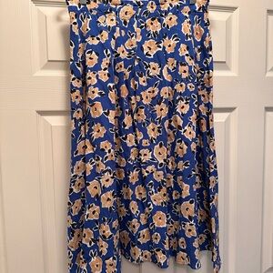 Ann Taylor Blue and Tan Floral A-Line Skirt